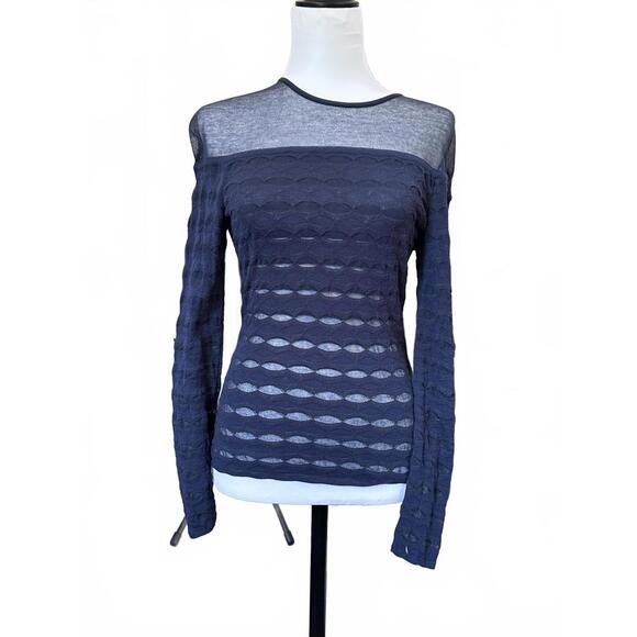 Women's Missoni Navy Blue Long Sleeve Sheer Knit Top Size S - Picture 1 of 7